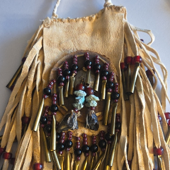 Handcrafted Fringe Beaded Leather Bag - Picture 2 of 6